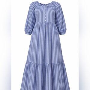 Old Navy XL Nautical Coastal Preppy Beach Tiered Maxi Dress Cotton Modest Boho